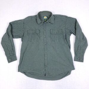 Cabela's XL Tall Green Plaid Cotton Button Shirt Outdoor Workwear Rugged